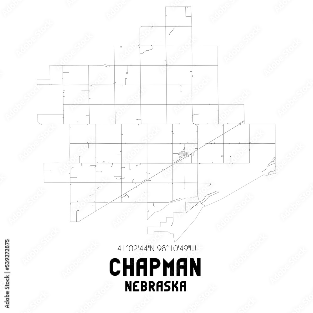 Chapman Nebraska. US street map with black and white lines.