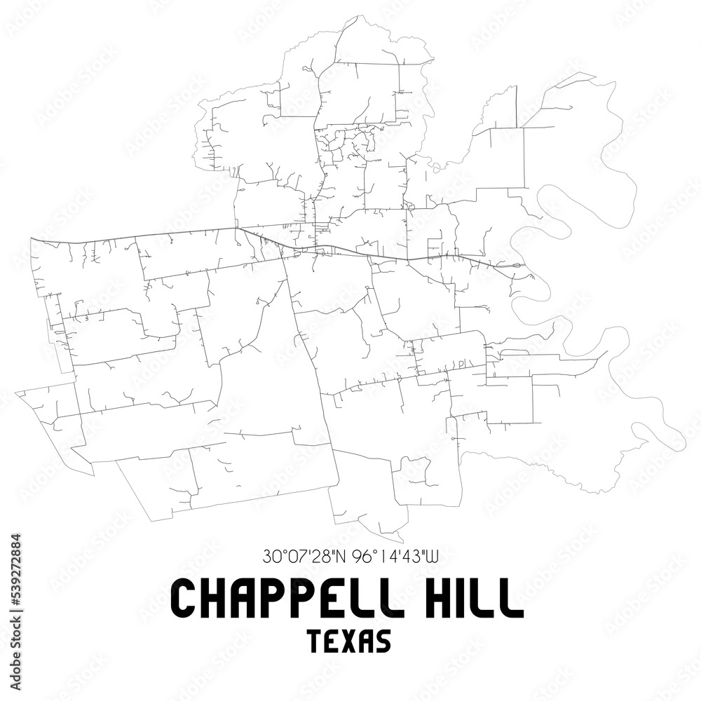 Chappell Hill Texas. US street map with black and white lines.