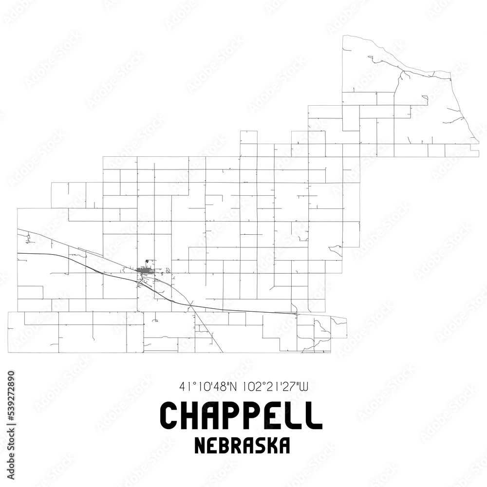 Obraz premium Chappell Nebraska. US street map with black and white lines.