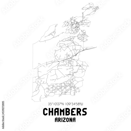 Chambers Arizona. US street map with black and white lines.