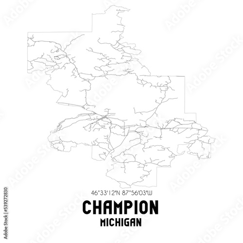 Champion Michigan. US street map with black and white lines.