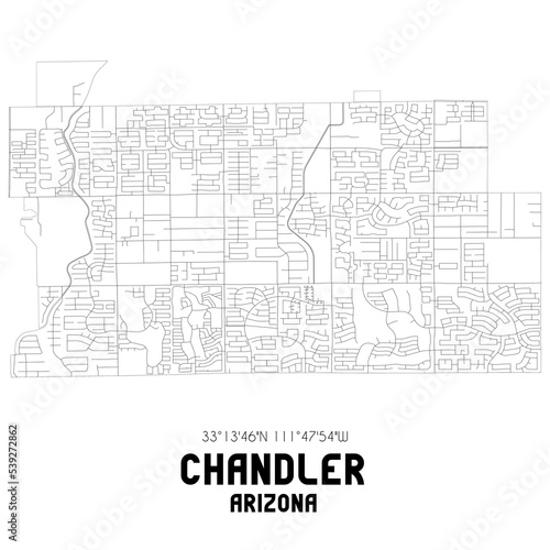Chandler Arizona. US street map with black and white lines. photo