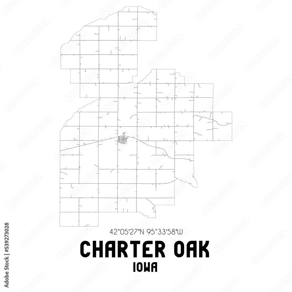 Charter Oak Iowa. US street map with black and white lines. Charter Oak Iowa. US street map with black and white lines.