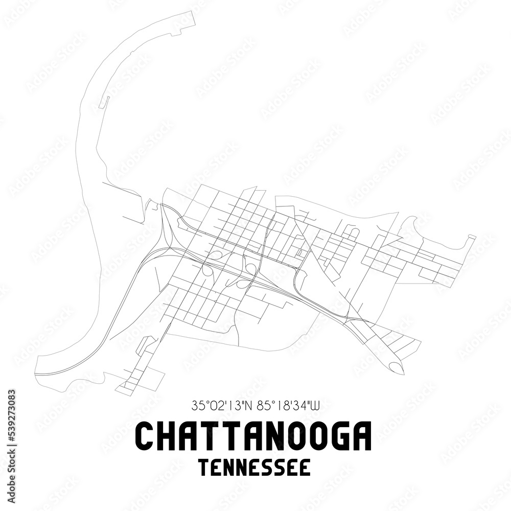 Chattanooga Tennessee. US street map with black and white lines.
