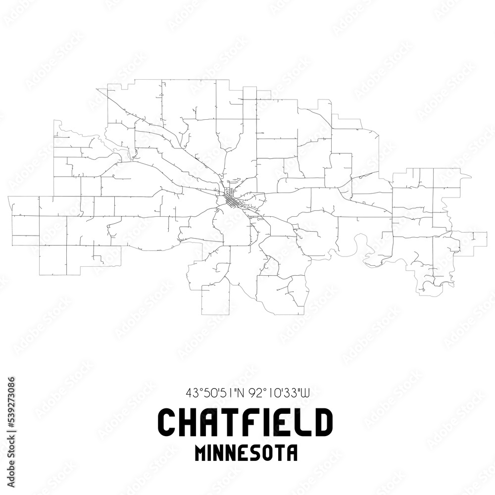 Chatfield Minnesota. US street map with black and white lines.