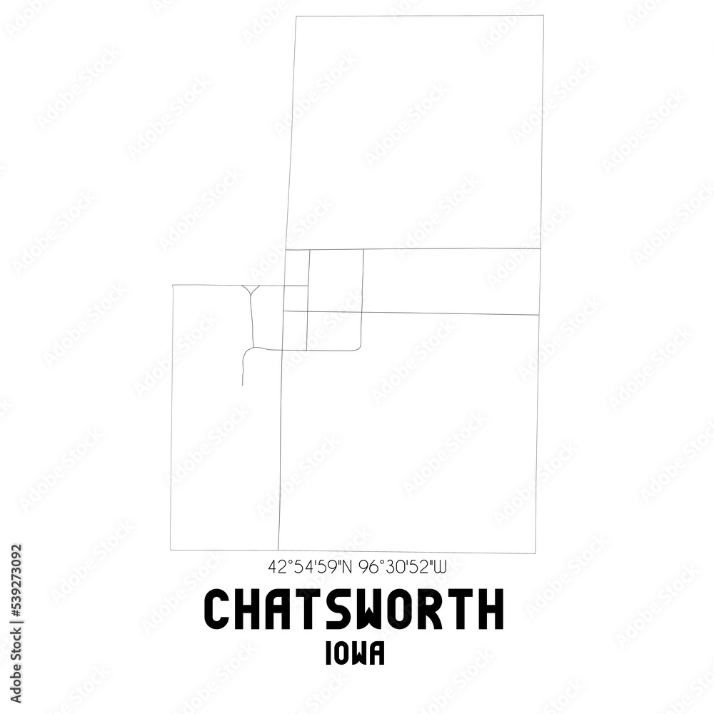 Chatsworth Iowa. US street map with black and white lines. Chatsworth Iowa. US street map with black and white lines.