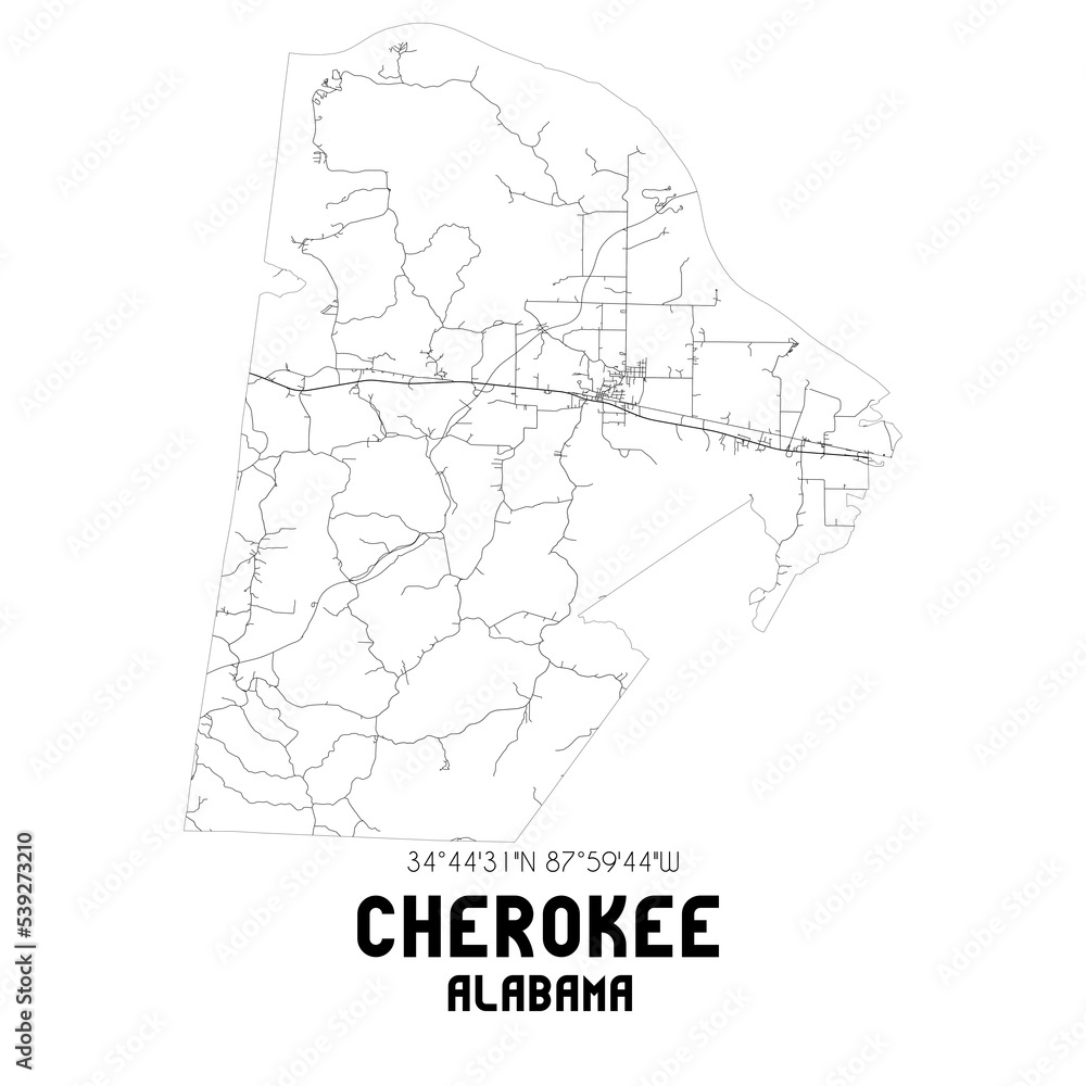 Cherokee Alabama. US street map with black and white lines. Cherokee Alabama. US street map with black and white lines.