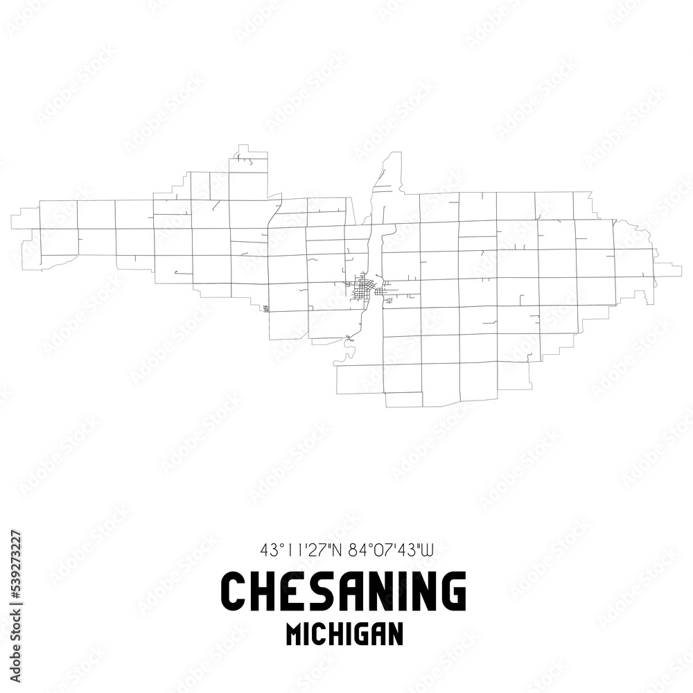 Chesaning Michigan. US street map with black and white lines. Chesaning Michigan. US street map with black and white lines.