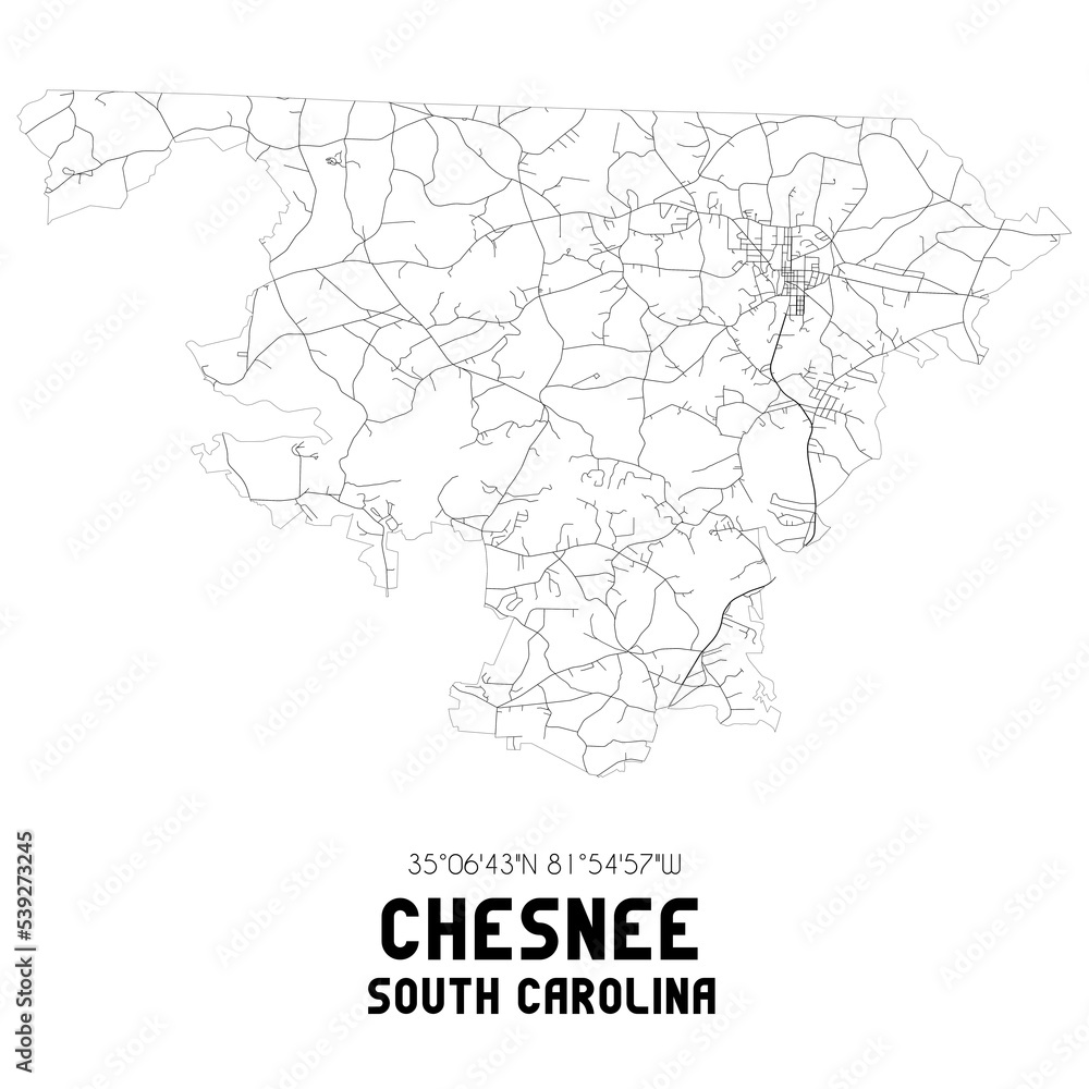 Chesnee South Carolina. US street map with black and white lines.
