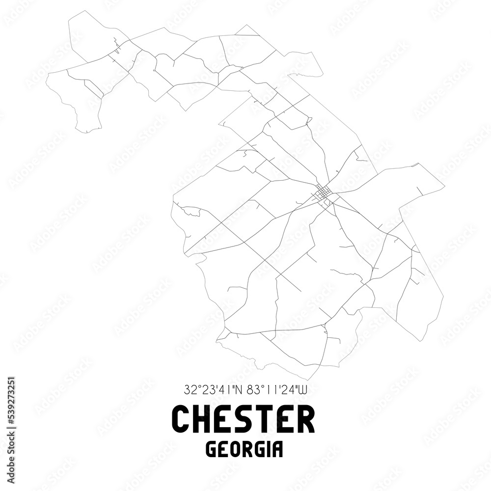 Chester Georgia. US street map with black and white lines.