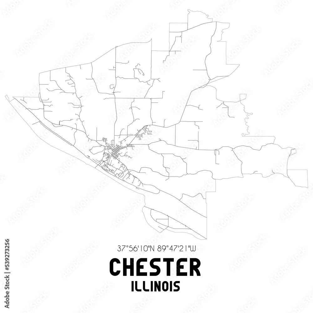 Chester Illinois. US street map with black and white lines.