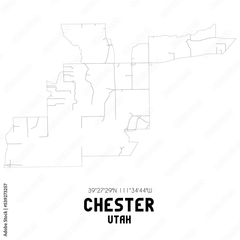 Chester Utah. US street map with black and white lines.