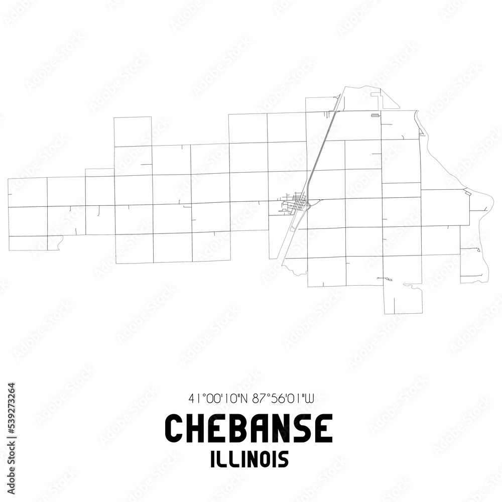 Chebanse Illinois. US street map with black and white lines.