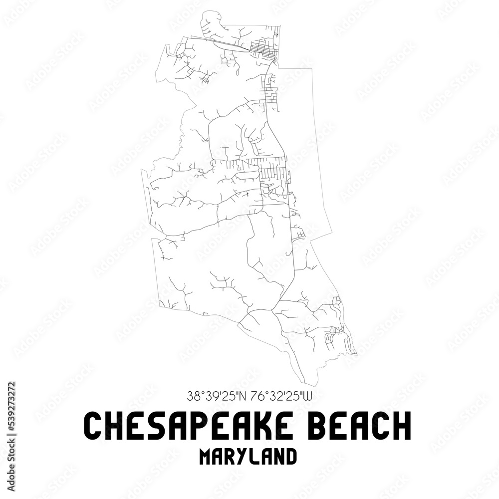 Obraz premium Chesapeake Beach Maryland. US street map with black and white lines.