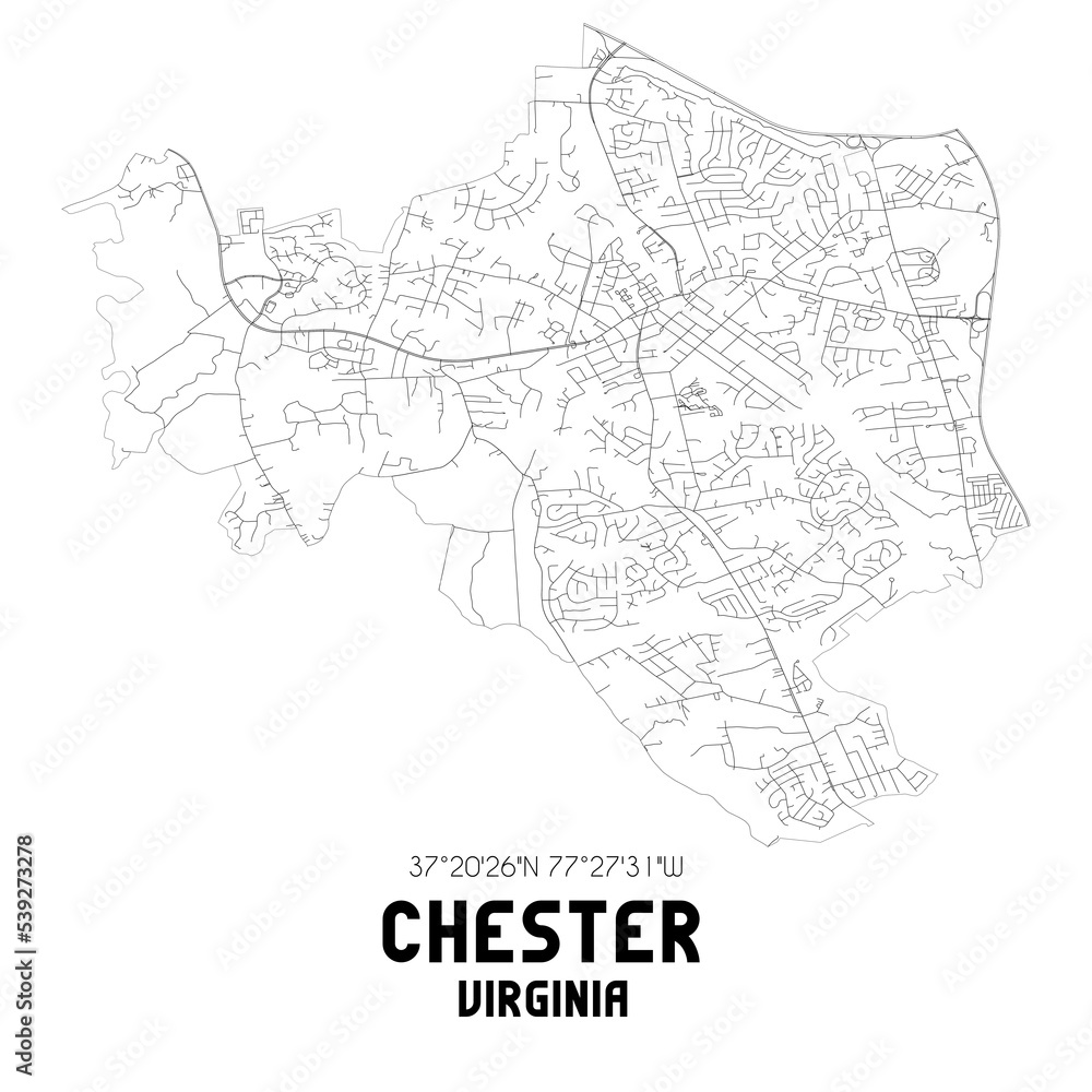 Obraz premium Chester Virginia. US street map with black and white lines.