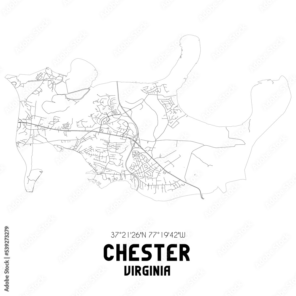 Chester Virginia. US street map with black and white lines. Chester Virginia. US street map with black and white lines.