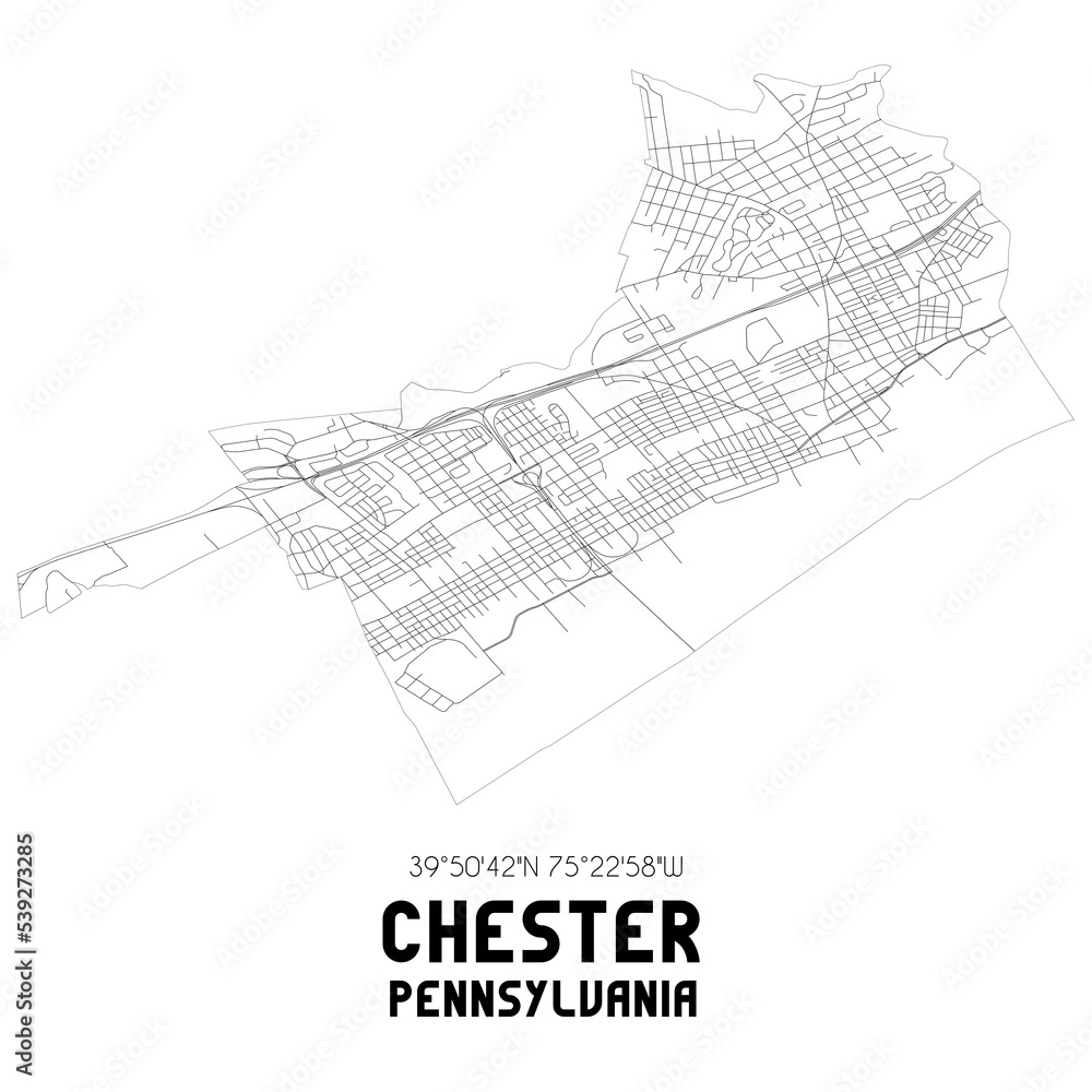 Chester Pennsylvania. US street map with black and white lines.