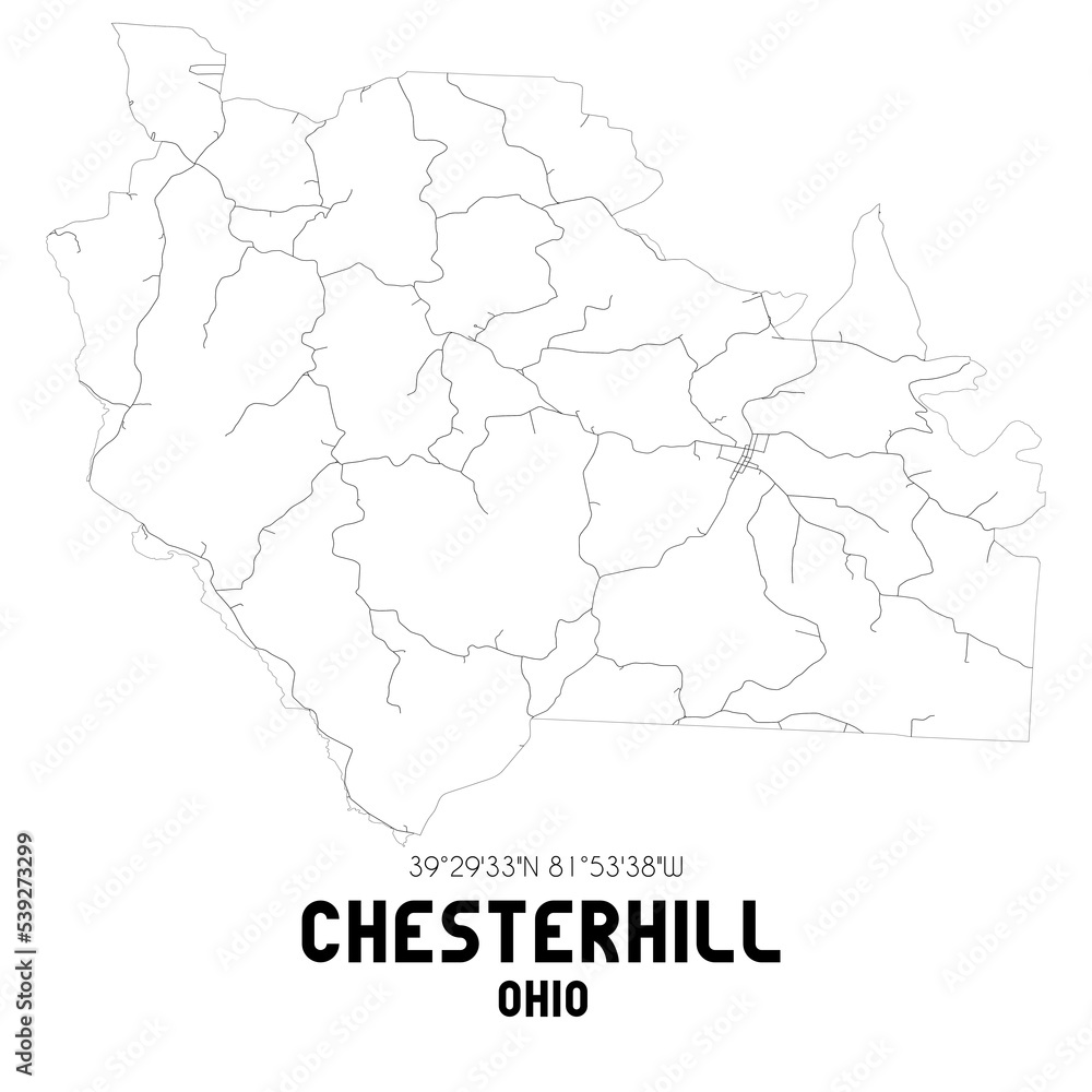 Chesterhill Ohio. US street map with black and white lines.