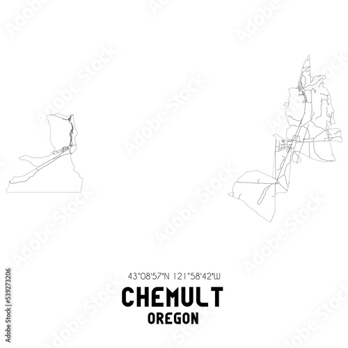 Chemult Oregon. US street map with black and white lines.