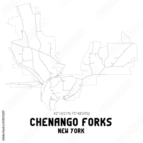 Chenango Forks New York. US street map with black and white lines.