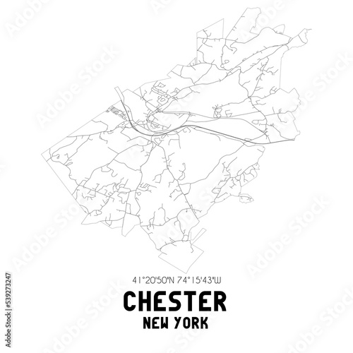 Chester New York. US street map with black and white lines.