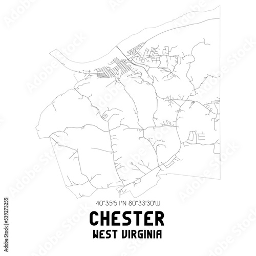 Chester West Virginia. US street map with black and white lines.