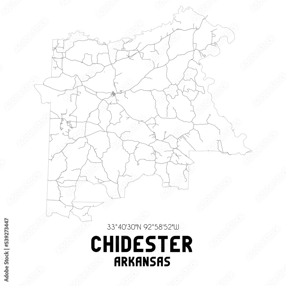 Chidester Arkansas. US street map with black and white lines.