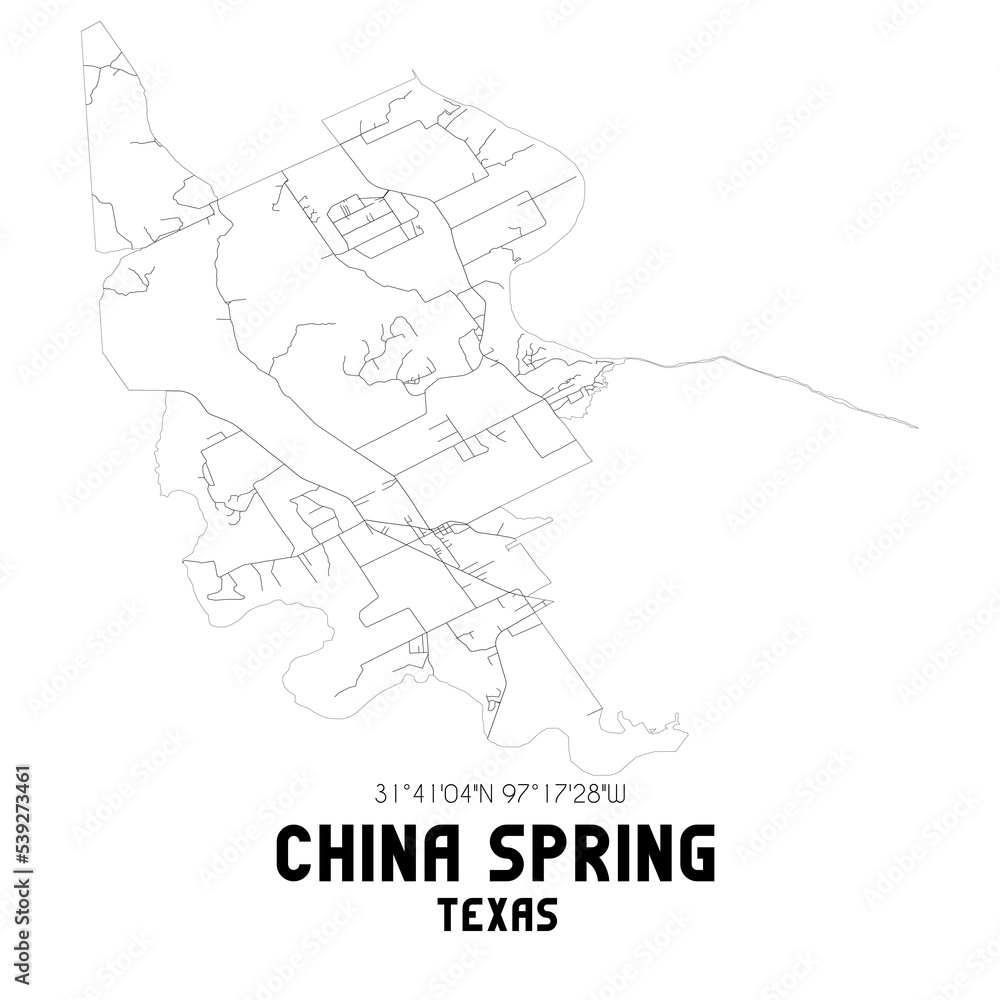 China Spring Texas. US street map with black and white lines.