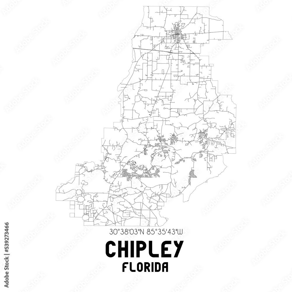 Chipley Florida. US street map with black and white lines. Chipley Florida. US street map with black and white lines.
