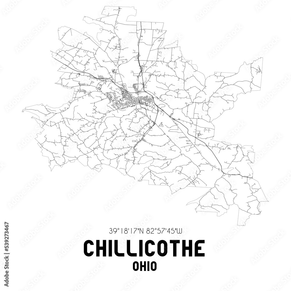 Chillicothe Ohio. US street map with black and white lines.