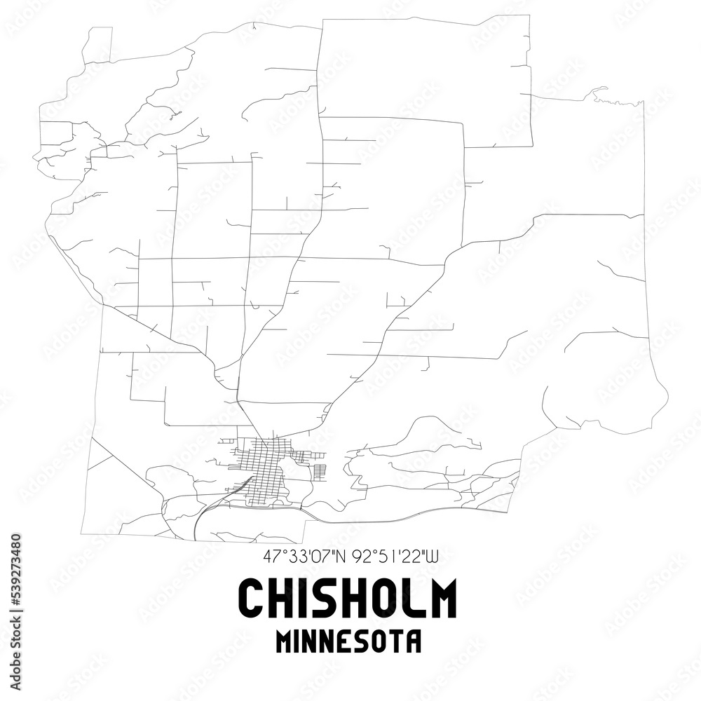 Chisholm Minnesota. US street map with black and white lines.