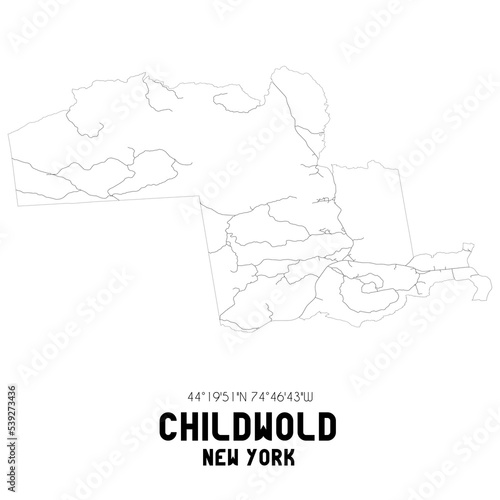 Childwold New York. US street map with black and white lines.