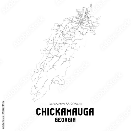 Photo Chickamauga Georgia. US street map with black and white lines.