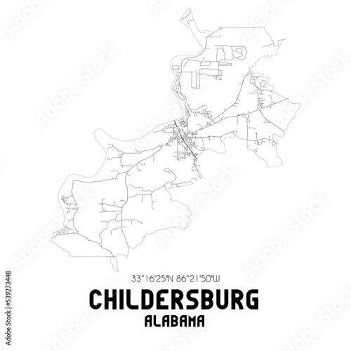 Childersburg Alabama. US street map with black and white lines.