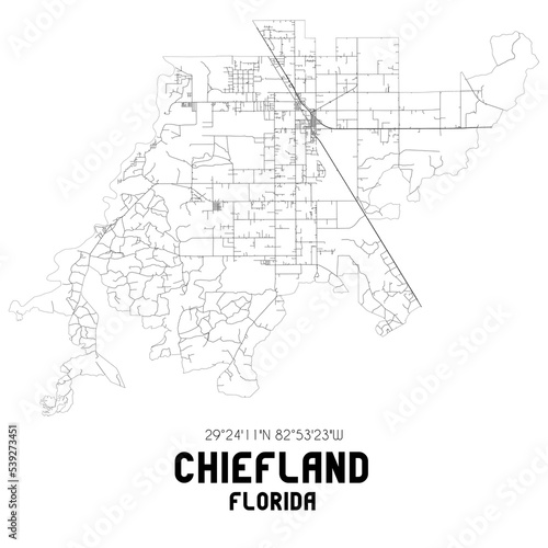 Chiefland Florida. US street map with black and white lines.