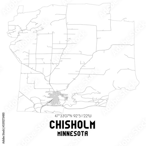 Chisholm Minnesota. US street map with black and white lines.