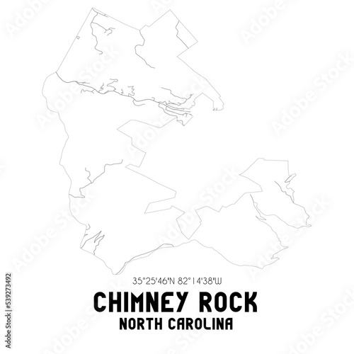 Chimney Rock North Carolina. US street map with black and white lines.