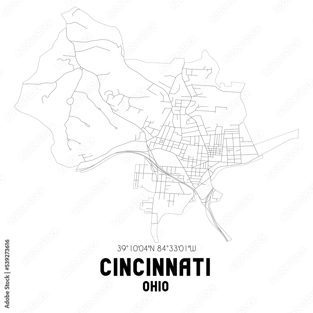 Cincinnati Ohio. US street map with black and white lines. Cincinnati Ohio. US street map with black and white lines.