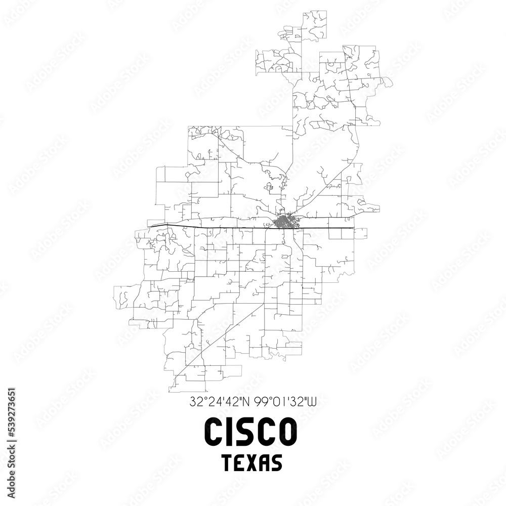 Cisco Texas. US street map with black and white lines. Cisco Texas. US street map with black and white lines.