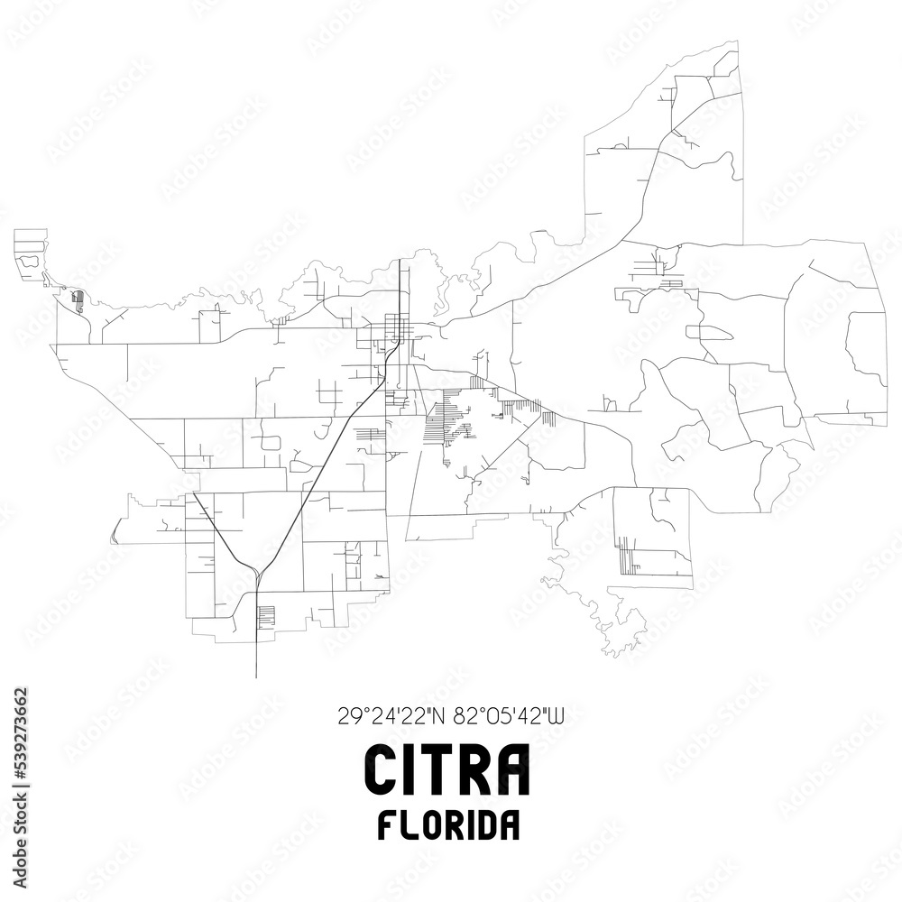 Citra Florida. US street map with black and white lines.