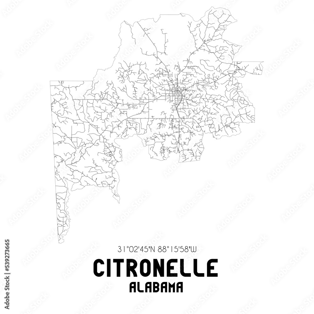 Citronelle Alabama. US street map with black and white lines.