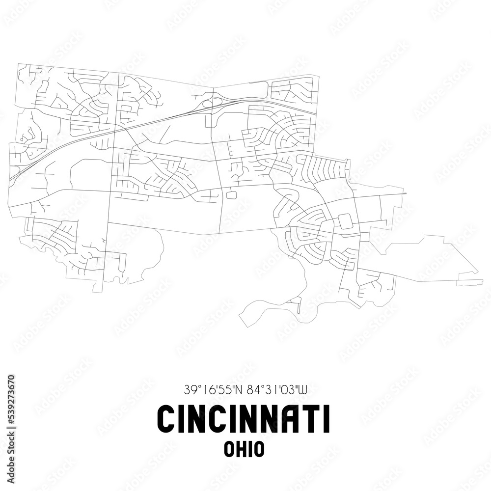 Cincinnati Ohio. US street map with black and white lines. Cincinnati Ohio. US street map with black and white lines.