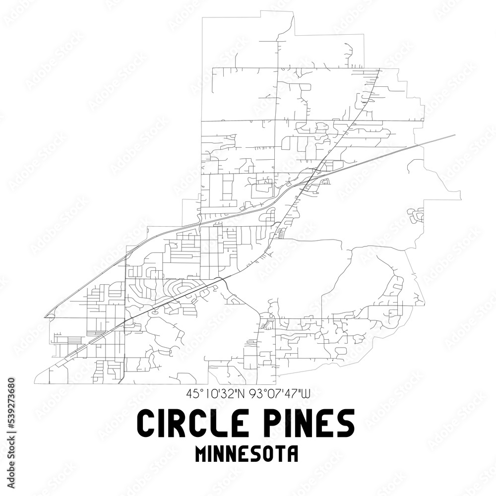 Circle Pines Minnesota. US street map with black and white lines.