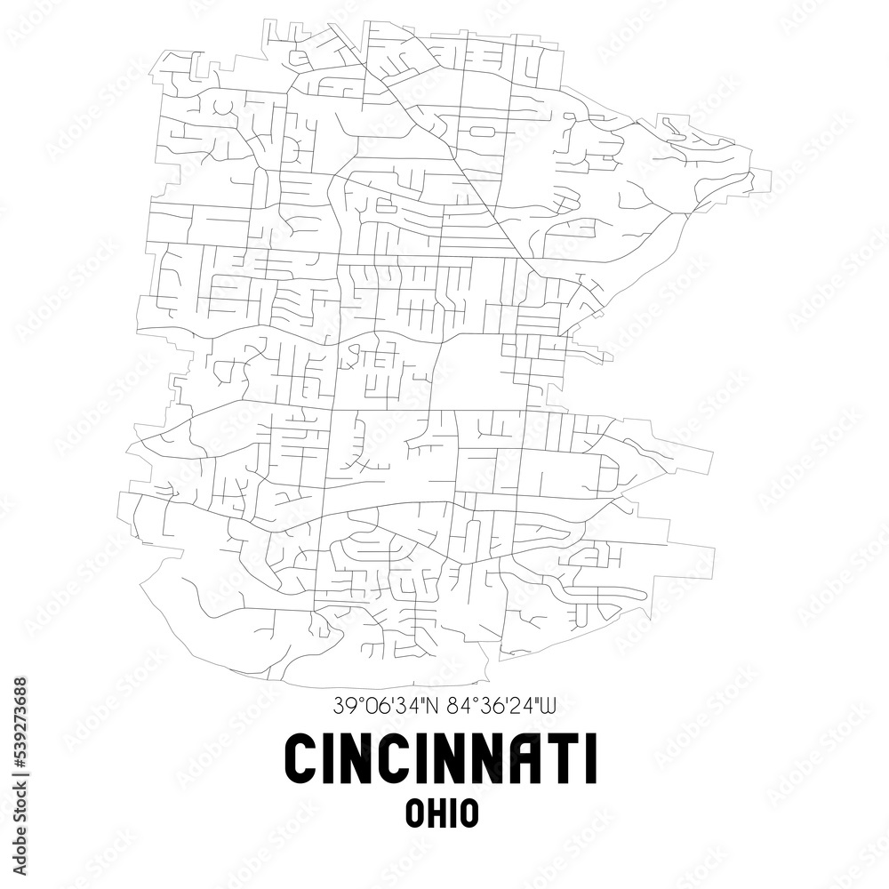 Cincinnati Ohio. US street map with black and white lines. Cincinnati Ohio. US street map with black and white lines.