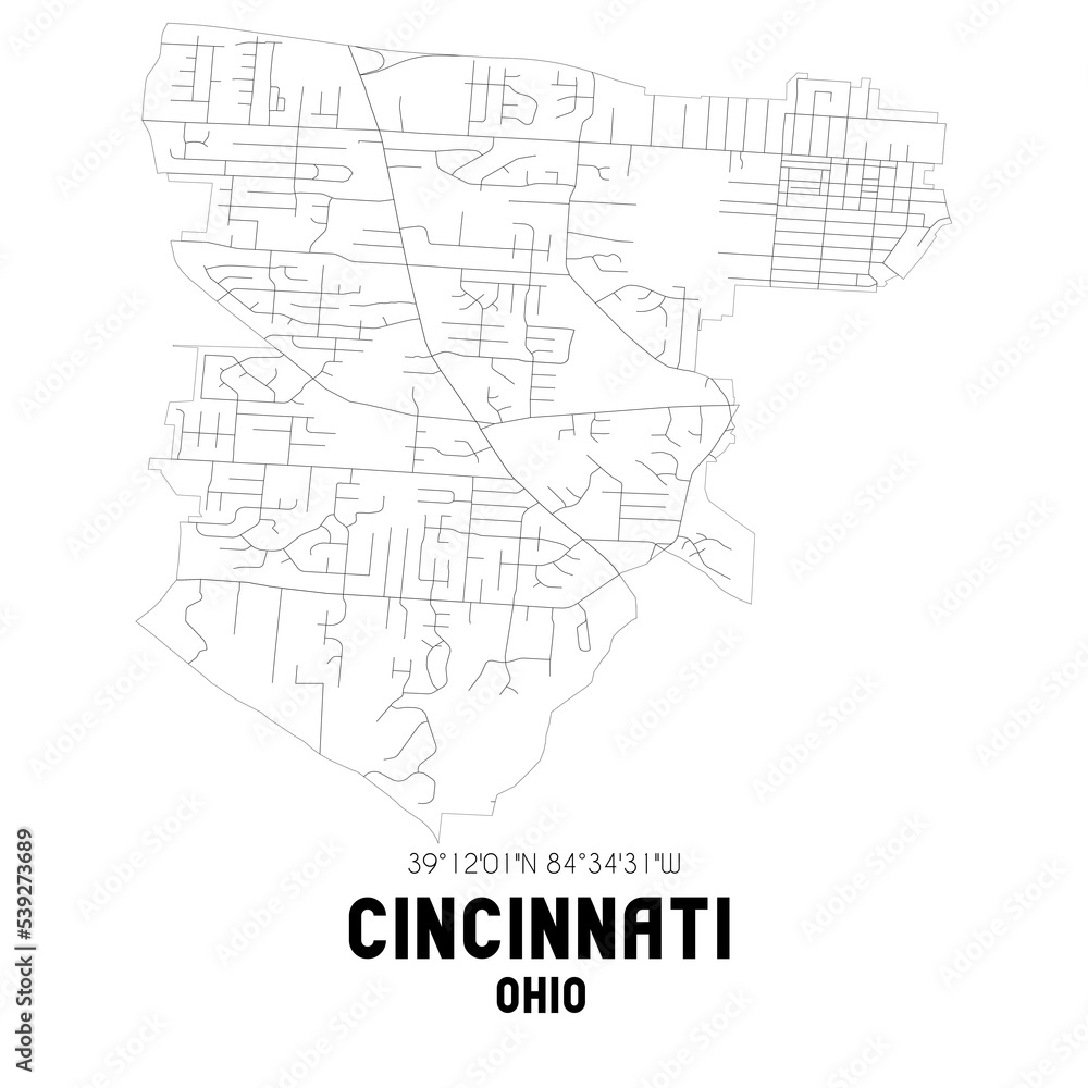 Cincinnati Ohio. US street map with black and white lines. Cincinnati Ohio. US street map with black and white lines.