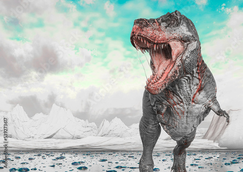 tyrannosaurus rex is looking for food on ice land © DM7
