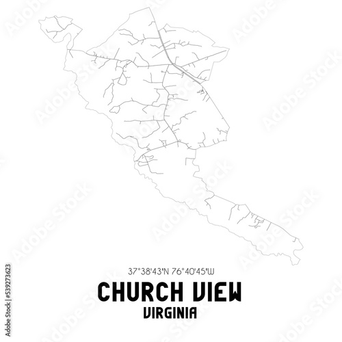 Church View Virginia. US street map with black and white lines.