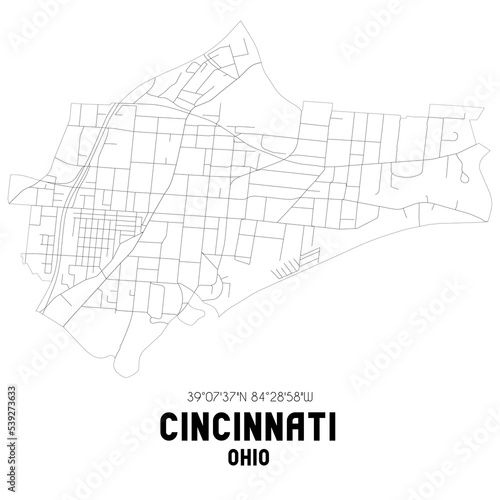 Cincinnati Ohio. US street map with black and white lines.