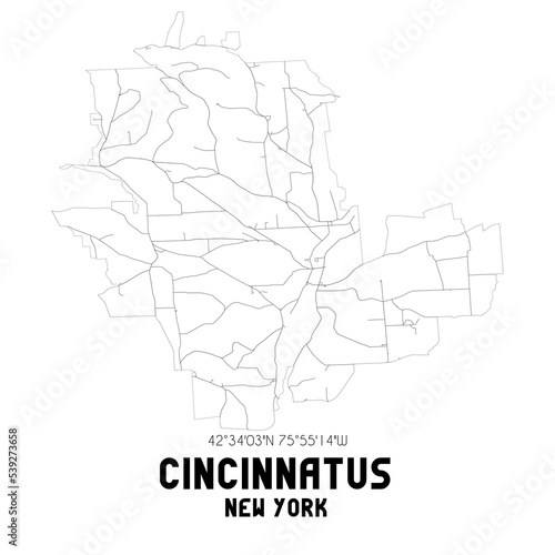 Cincinnatus New York. US street map with black and white lines.