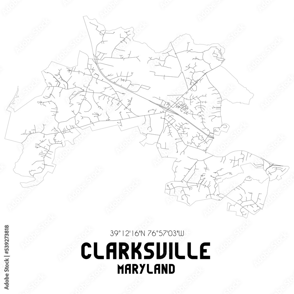 Clarksville Maryland. US street map with black and white lines.